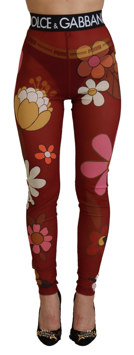 Leggings de cintura alta con estampado floral rojo de Dolce & Gabbana