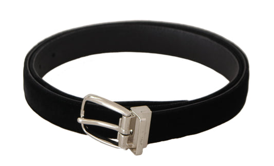 Cinturón elegante de terciopelo negro con hebilla con logotipo de Dolce & Gabbana