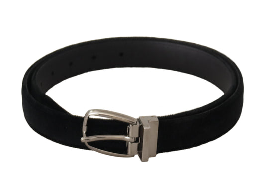 Cinturón elegante de terciopelo negro con hebilla grabada de Dolce & Gabbana