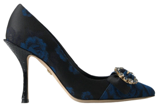 Elegantes zapatos de tacón con adornos de cristal azul de Dolce & Gabbana