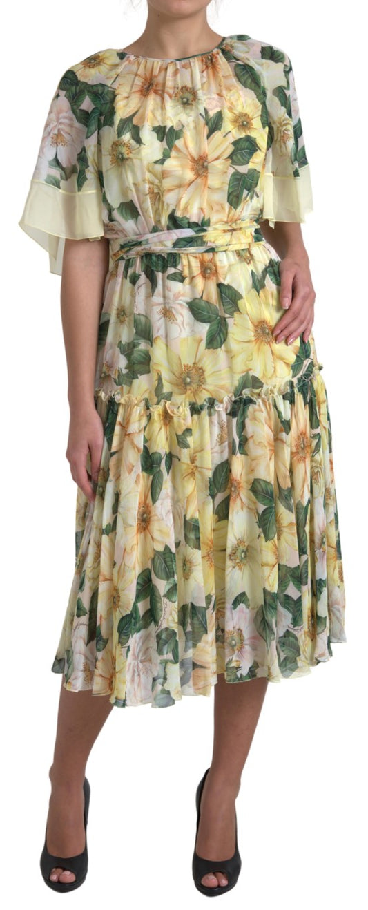 Vestido largo elegante de seda con estampado floral de Dolce & Gabbana