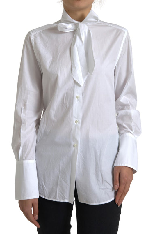 Camisa elegante de algodón de manga larga blanca de Dolce & Gabbana