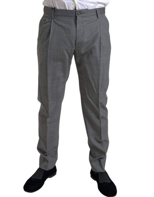 Pantalones de vestir elegantes y ajustados de lana en gris de Dolce & Gabbana