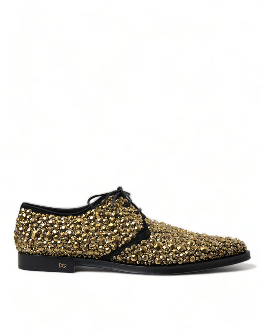 Elegantes zapatos de vestir Derby de ante negro y dorado de Dolce & Gabbana