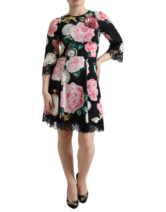 Encantador vestido floral de corte A con detalle de lentejuelas de Dolce & Gabbana