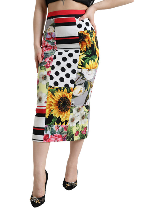 Falda midi de patchwork con cintura alta y glamurosa de Dolce & Gabbana