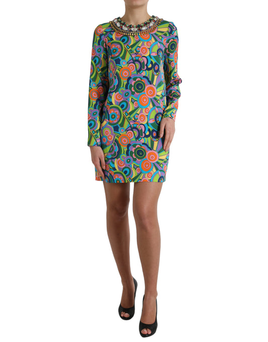Minivestido de seda con diseño geométrico multicolor de Dolce & Gabbana