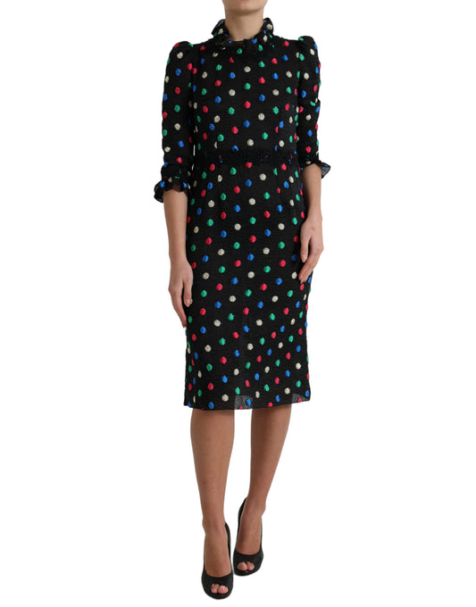 Vestido midi elegante de lunares y cuello alto de Dolce & Gabbana