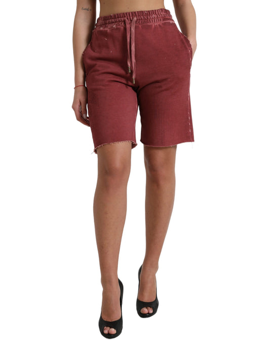 Pantalones cortos deportivos de talle alto de diseño elegante en color granate de Dolce & Gabbana
