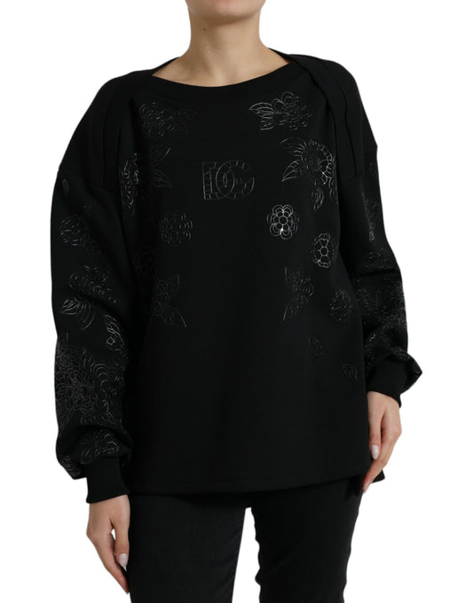 Suéter elegante con apliques florales en color negro de Dolce & Gabbana