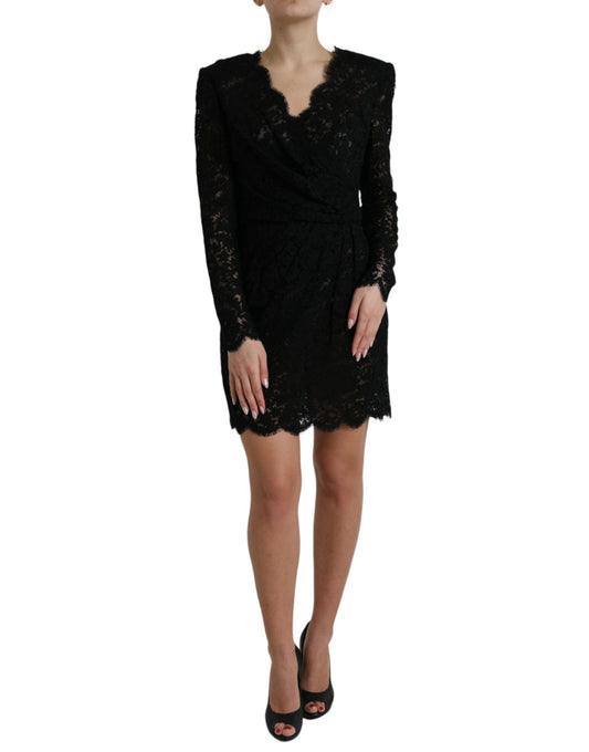 Vestido mini elegante de encaje floral negro de Dolce & Gabbana