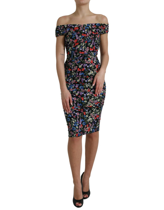 Vestido elegante con hombros descubiertos y estampado floral de Dolce & Gabbana