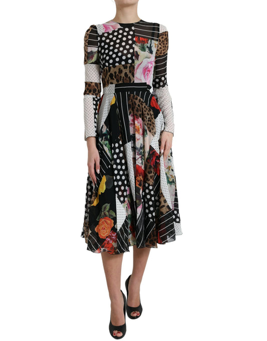 Vestido midi elegante de seda con patchwork de Dolce & Gabbana