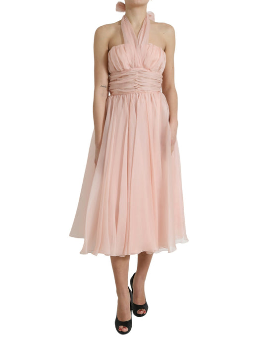 Vestido midi elegante de gasa de seda con cuello halter de Dolce & Gabbana