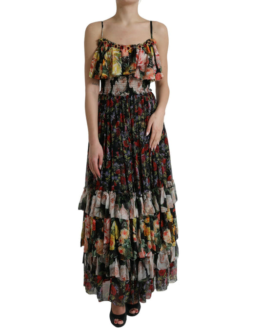Vestido largo de seda con estampado floral vibrante de Dolce & Gabbana