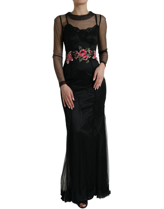Vestido de noche largo de tul con bordado floral de Dolce & Gabbana