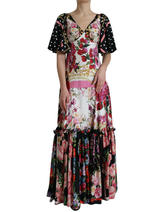 Vestido largo elegante de seda con estampado floral de Dolce & Gabbana