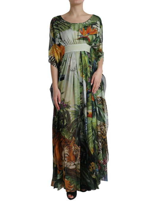 Vestido largo de seda con estampado de jungla elegante de Dolce & Gabbana