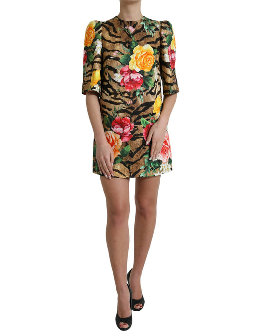 Vestido camisero corto con estampado animal y floral de Dolce & Gabbana