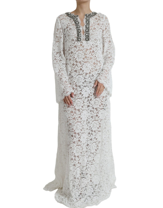Vestido elegante blanco con adornos de cristal de Dolce & Gabbana