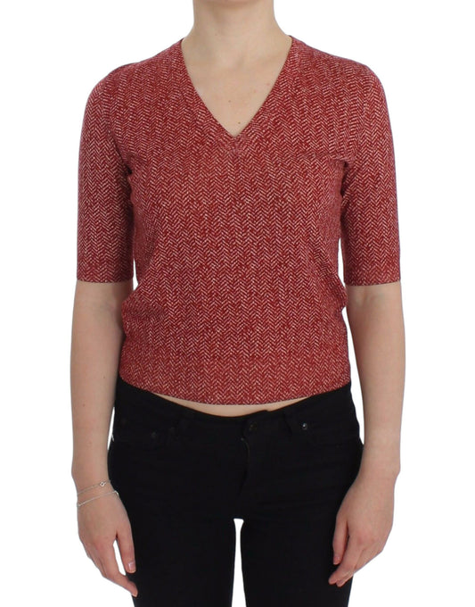 Suéter de tweed rojo con escote en pico de Dolce & Gabbana
