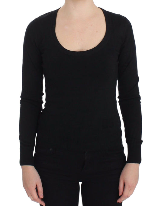 Suéter elegante de cuello redondo profundo en color negro de Dolce & Gabbana