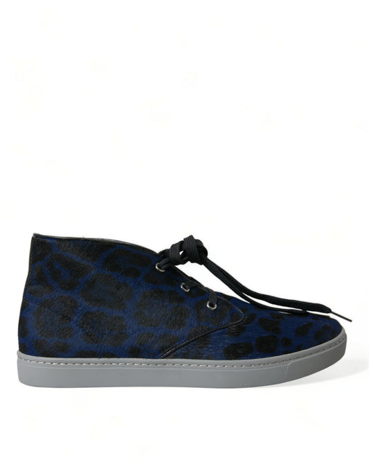 Zapatillas de caña media con estampado de leopardo en azul chic de Dolce & Gabbana
