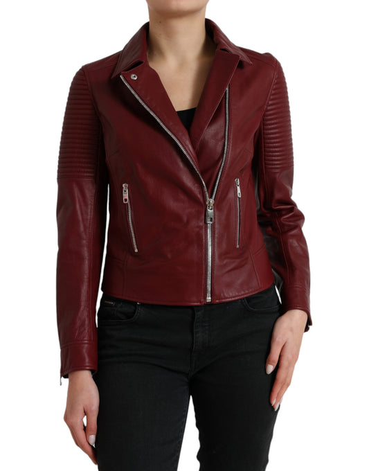 Chaqueta biker de piel burdeos de Dolce & Gabbana