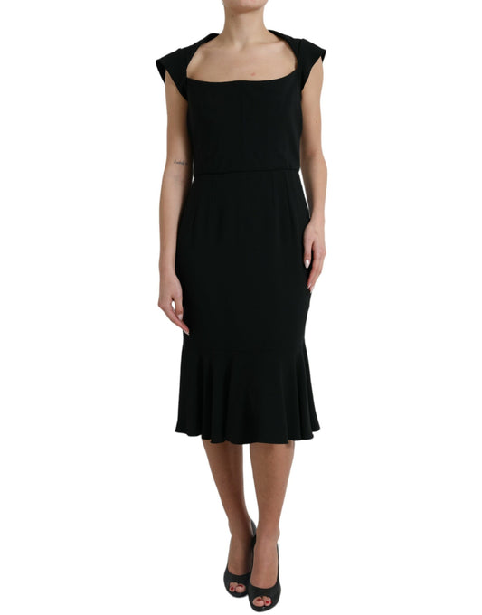Vestido midi elegante de cady elástico negro de Dolce & Gabbana