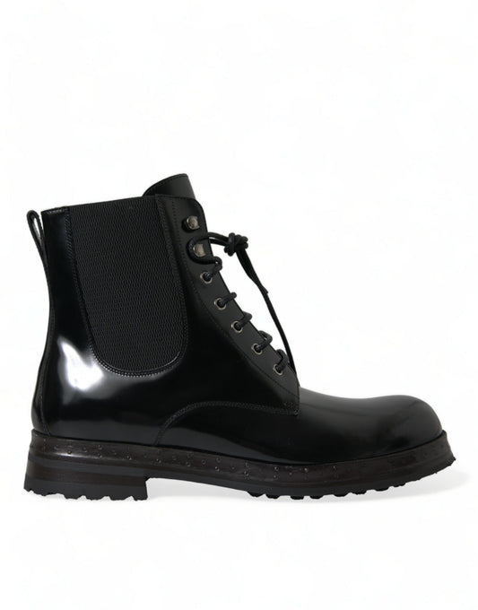 Botas elegantes de cuero negro de media caña para hombre de Dolce & Gabbana