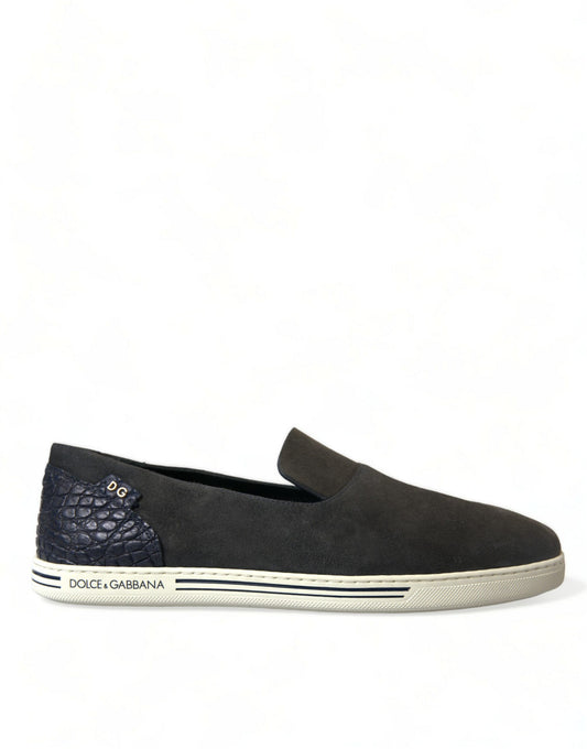 Elegantes zapatillas de ante y piel de cocodrilo azules de Dolce & Gabbana