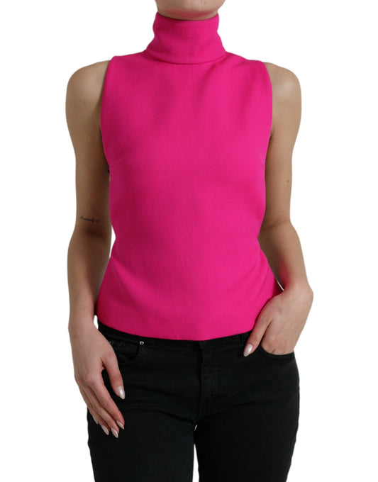 Elegante top de lana sin mangas con cuello alto en color rosa de Dolce & Gabbana