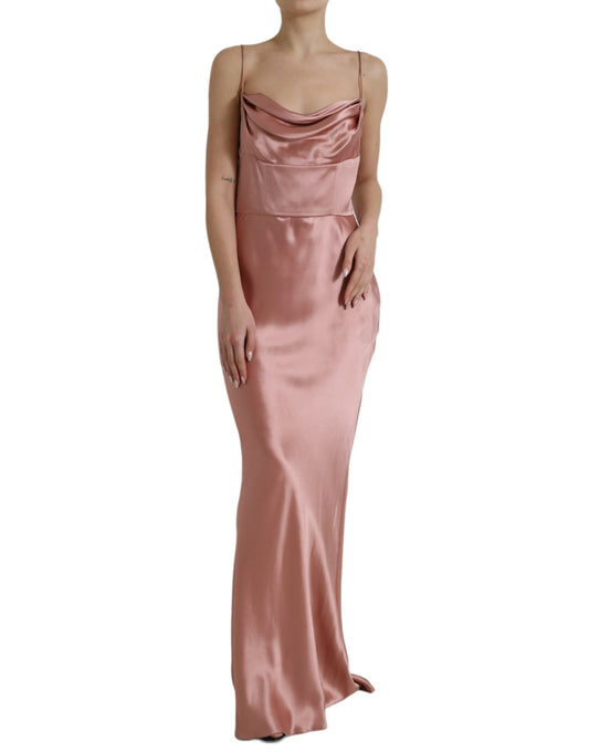 Elegante vestido largo de seda en color rosa de Dolce & Gabbana