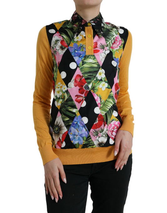 Suéter elegante de seda con cuello henley y parches de Dolce & Gabbana