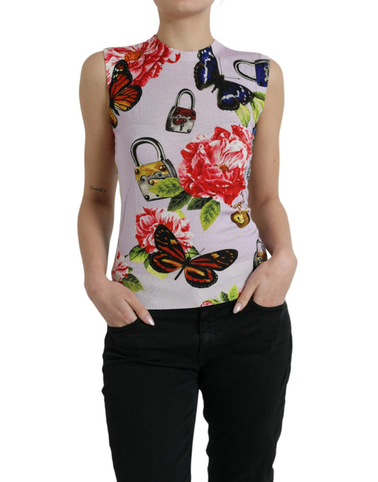 Elegante camiseta sin mangas de mezcla de seda y cachemira de Dolce & Gabbana