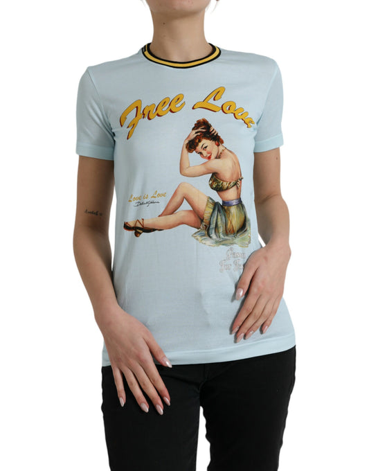 Camiseta elegante de algodón azul claro de Dolce & Gabbana