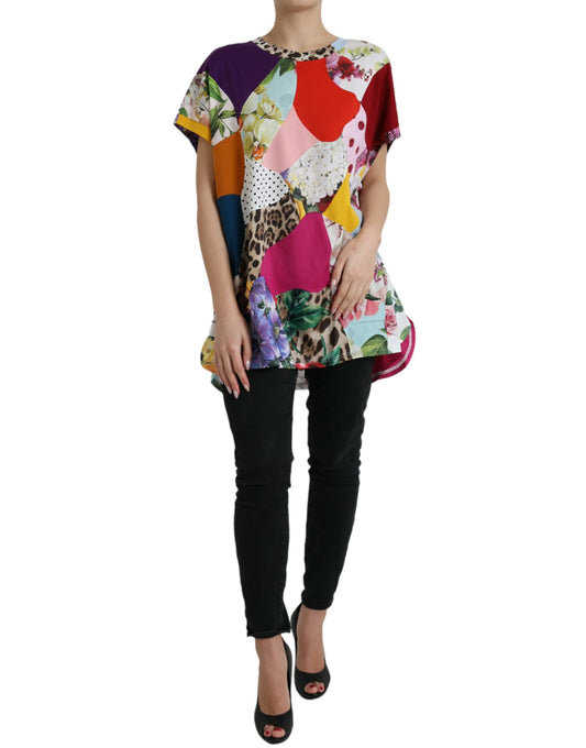 Blusa de patchwork de seda y algodón multicolor de Dolce & Gabbana
