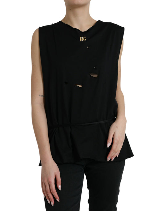Elegante camiseta negra de cuello redondo de Dolce & Gabbana