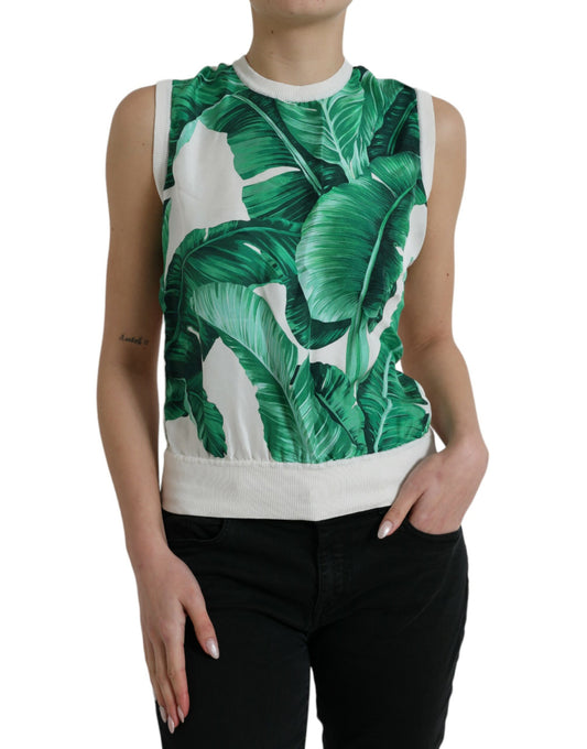 Camiseta sin mangas con estampado de hojas de plátano en seda de Dolce & Gabbana