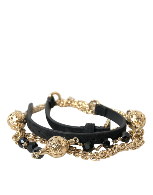 Cinturón elegante de piel con cristales y efecto rebote de Dolce & Gabbana