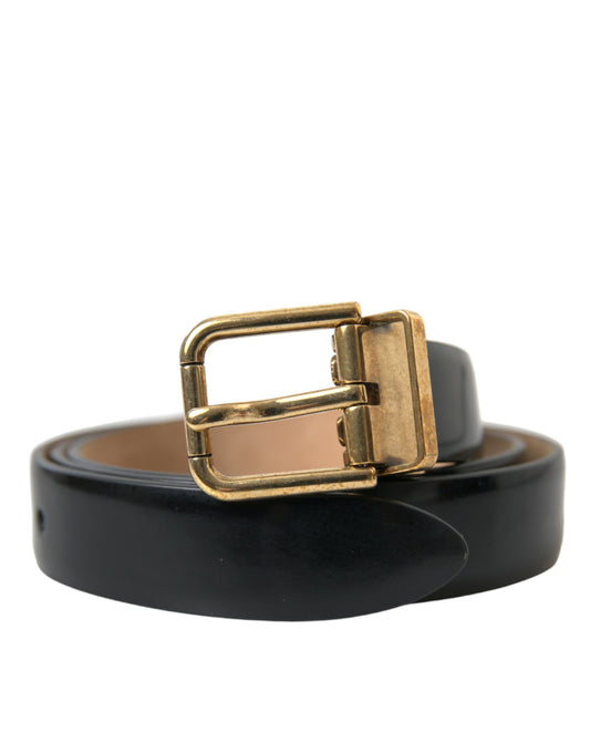 Cinturón elegante de piel negra con hebilla con logotipo de Dolce & Gabbana