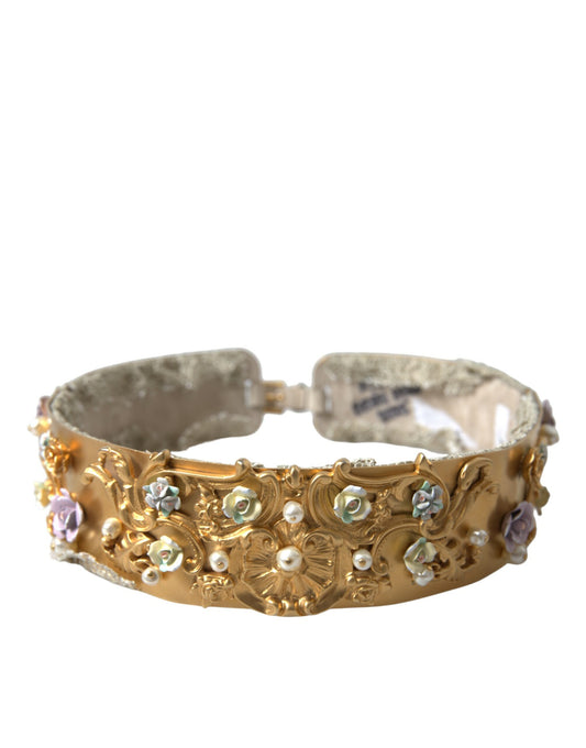 Cinturón elegante con flores y perlas de imitación en tono dorado de Dolce & Gabbana