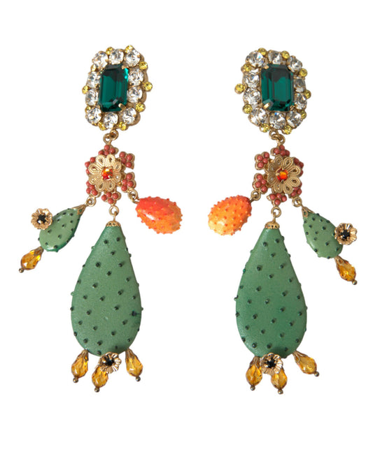 Pendientes colgantes con clip de cristal de cactus verde de Dolce & Gabbana