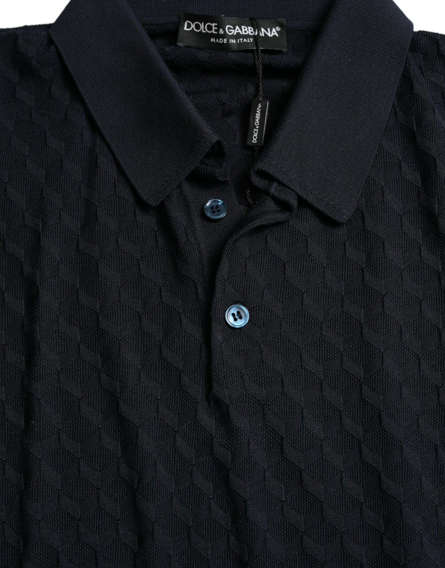 Camiseta polo de manga corta con cuello azul oscuro de Dolce & Gabbana