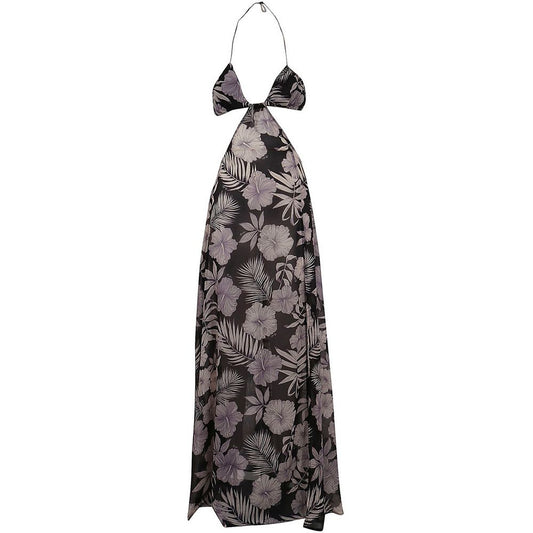 Vestido largo elegante con estampado floral y detalle de abertura de PINKO