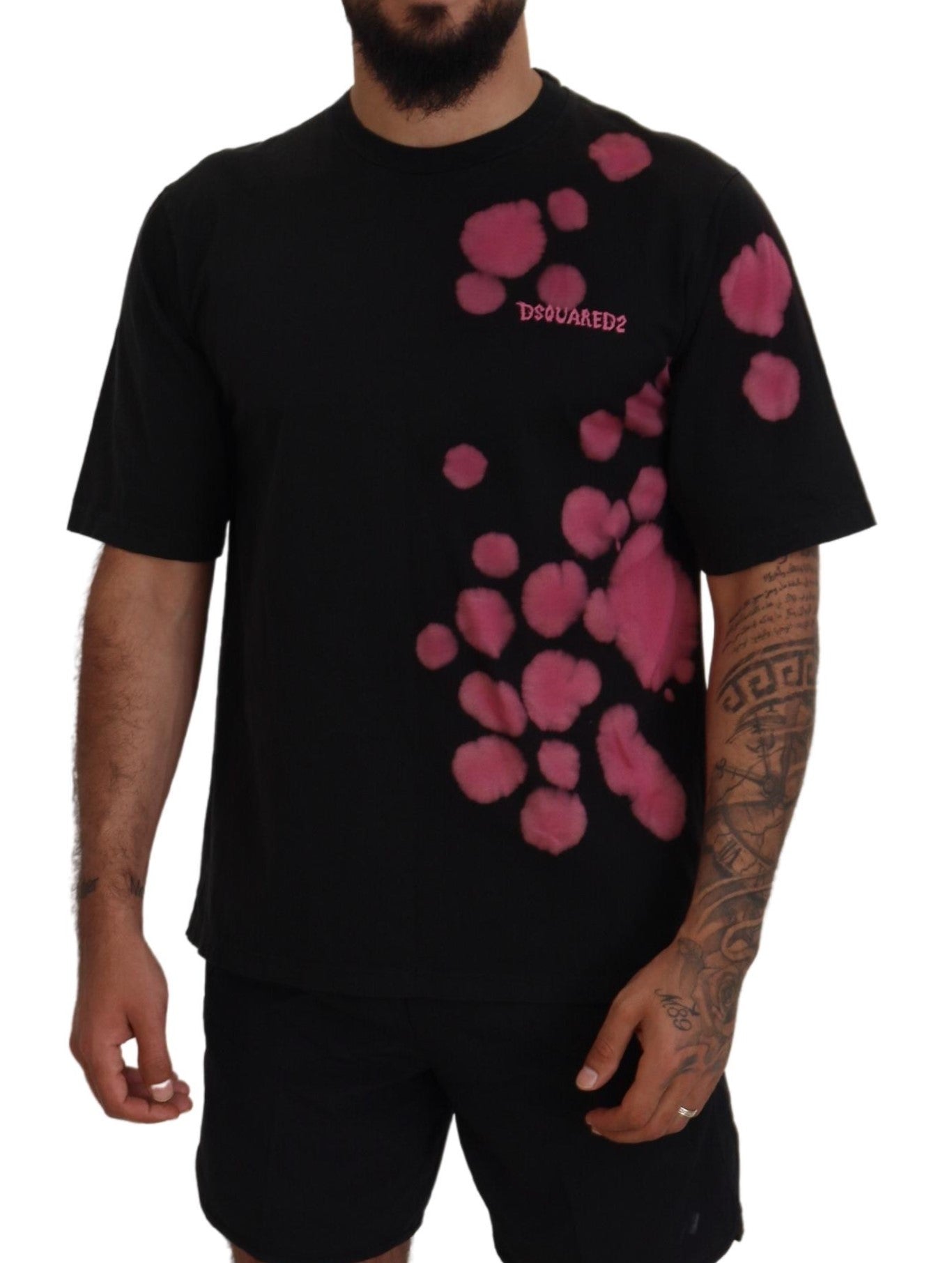 Camiseta de manga corta con cuello redondo en algodón rosa y negro de Dsquared²