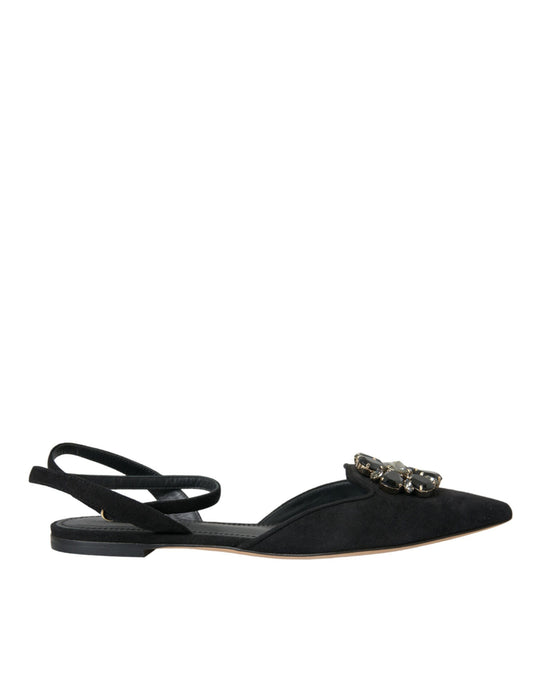 Sandalias con tiras cruzadas y cristales en cuero negro de Dolce & Gabbana