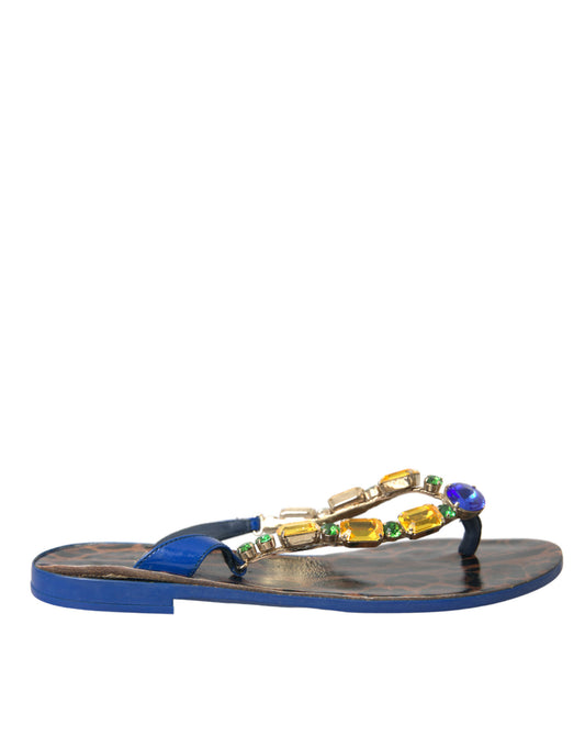 Zapatos de playa de piel de becerro con cristales azules de Dolce & Gabbana