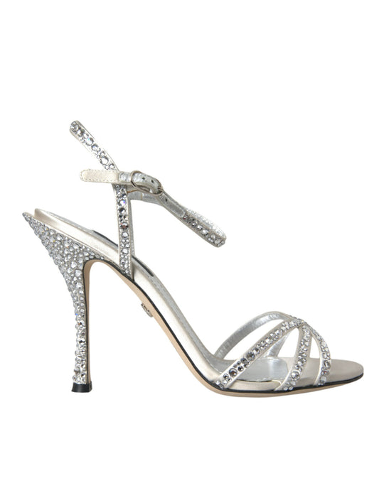 Sandalias de tacón con cristales y viscosa plateada de Dolce & Gabbana