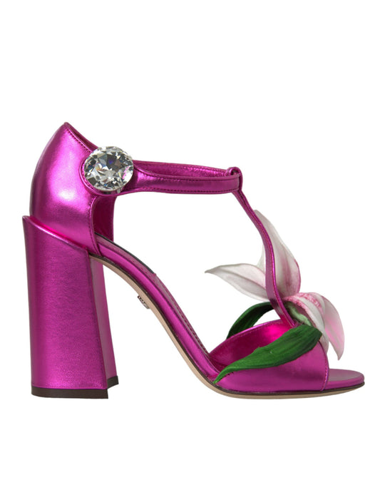 Sandalias de piel rosa con cristales y flores de Dolce & Gabbana